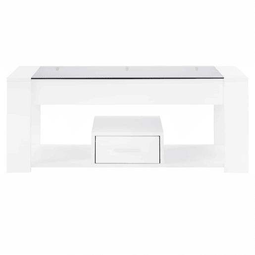 Mesa de sala 100x50x40 cm - Com superfície de vidro, compartimentos e arrumação - Branca Mesa de sala 100x50x40 cm - Com superfície de vidro, compartimentos e arrumação - Branca