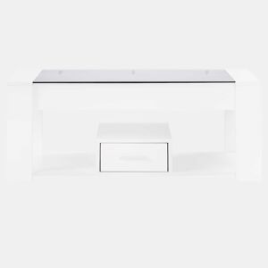 Mesa de sala 100x50x40 cm - Com superfície de vidro, compartimentos e arrumação - Branca