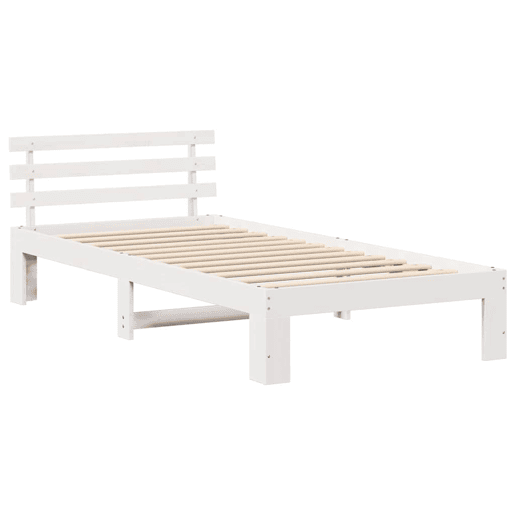 Estrutura de cama de solteiro para adultos - Branco 90 x 190 cm Madeira de Pinheiro Sólida