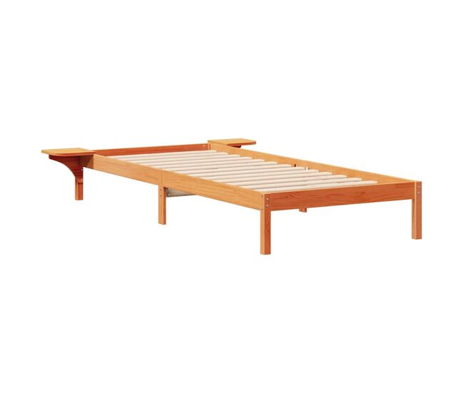 Estructura de cama individual para adultos con mesitas marrón cera 80 x 210 cm