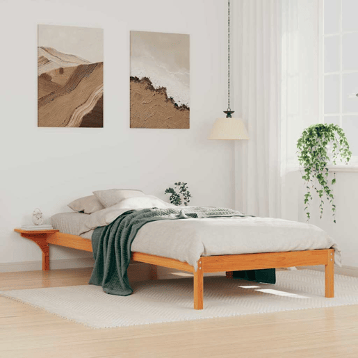 Estrutura de cama de solteiro para adultos com Mesas Laterais Marrom Cera 80 x 210 cm