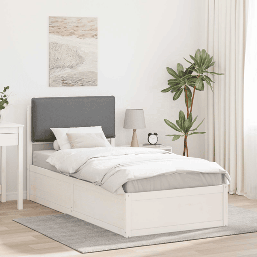 Estrutura de cama de solteiro simple com Cabeceira Estofada Cinzento-claro