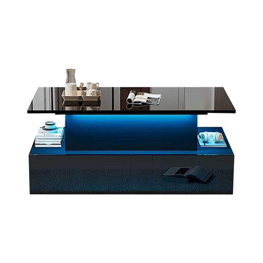 Mesa de sala moderna 90x55x41 cm - Mesa auxiliar com 4 gavetas e iluminação LED - Preta