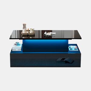 Mesa de sala moderna 90x55x41 cm - Mesa auxiliar com 4 gavetas e iluminação LED - Preta