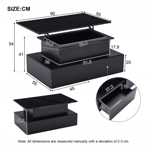 Mesa de sala moderna 90x55x41 cm - Mesa auxiliar com 4 gavetas e iluminação LED - Preta