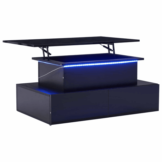 Mesa de sala moderna 90x55x41 cm - Mesa auxiliar com 4 gavetas e iluminação LED - Preta