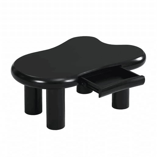 Mesa de centro - Formato nuvem - Com iluminação LED de 16 cores - Com gaveta - Preta