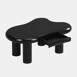 Mesa de centro - Formato nuvem - Com iluminação LED de 16 cores - Com gaveta - Preta