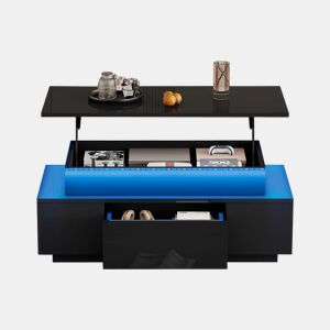 Mesa de centro 96x45x40 cm - Mesa de café elevável com arrumação oculta e gaveta - Preto