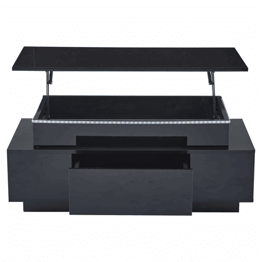 Mesa de centro 96x45x40 cm - Mesa de café elevável com arrumação oculta e gaveta - Preto Mesa de centro 96x45x40 cm - Mesa de café elevável com arrumação oculta e gaveta - Preto