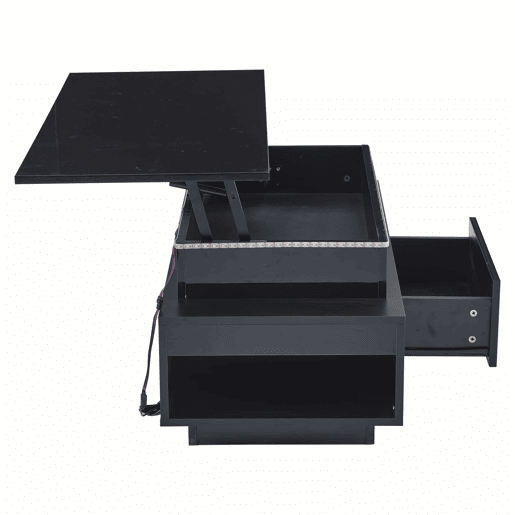 Mesa de centro 96x45x40 cm - Mesa de café elevável com arrumação oculta e gaveta - Preto Mesa de centro 96x45x40 cm - Mesa de café elevável com arrumação oculta e gaveta - Preto
