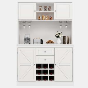 Armário de cozinha com prateleiras ajustáveis e garrafeira - Armário alto com 4 portas e 2 gavetas - Branco