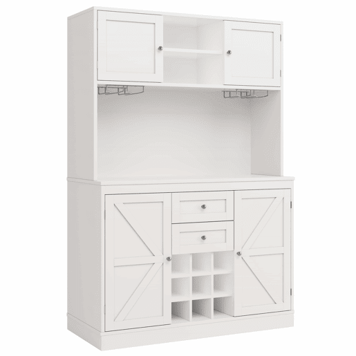 Armário de cozinha com prateleiras ajustáveis e garrafeira - Armário alto com 4 portas e 2 gavetas - Branco