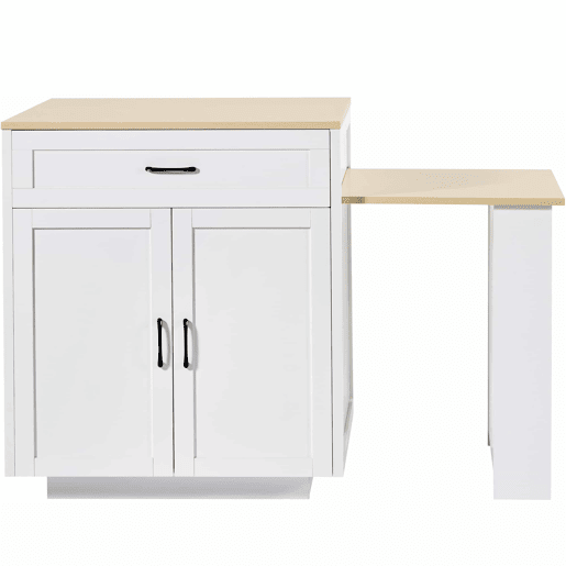 Mesa de bar extensível 133-202x70x93,5 cm - com 2 gavetas e 2 compartimentos - para 2-6 pessoas - branca