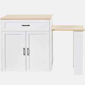 Mesa de bar extensível 133-202x70x93,5 cm - com 2 gavetas e 2 compartimentos - para 2-6 pessoas - branca