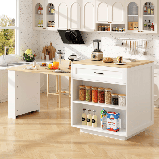 Mesa de bar extensível 133-202x70x93,5 cm - com 2 gavetas e 2 compartimentos - para 2-6 pessoas - branca