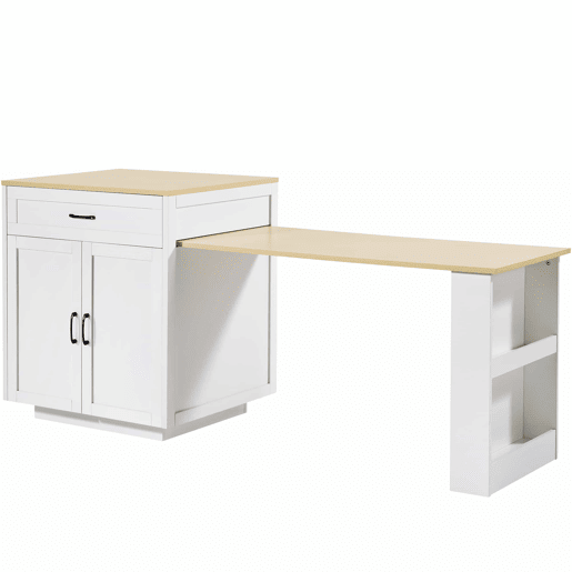 Mesa de bar extensível 133-202x70x93,5 cm - com 2 gavetas e 2 compartimentos - para 2-6 pessoas - branca