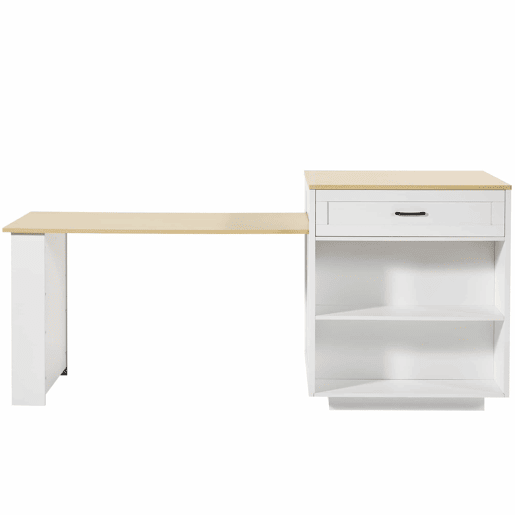 Mesa de bar extensível 133-202x70x93,5 cm - com 2 gavetas e 2 compartimentos - para 2-6 pessoas - branca
