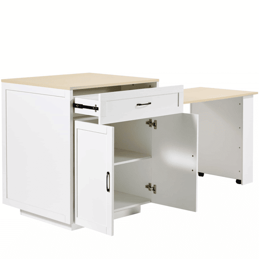 Mesa de bar extensível 133-202x70x93,5 cm - com 2 gavetas e 2 compartimentos - para 2-6 pessoas - branca
