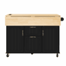 Ilha de cozinha móvel 120×40-60-80×92 cm - Mesa extensível, com gavetas e suporte para toalhas - Preto e natural