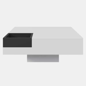 Mesa de centro quadrada com caixa de arrumação extraível - Luzes LED na parte inferior - Branco