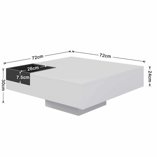 Mesa de centro quadrada com caixa de arrumação extraível - Luzes LED na parte inferior - Branco