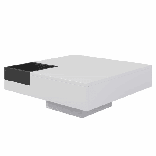 Mesa de centro quadrada com caixa de arrumação extraível - Luzes LED na parte inferior - Branco