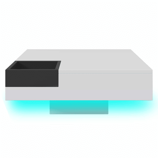 Mesa de centro quadrada com caixa de arrumação extraível - Luzes LED na parte inferior - Branco