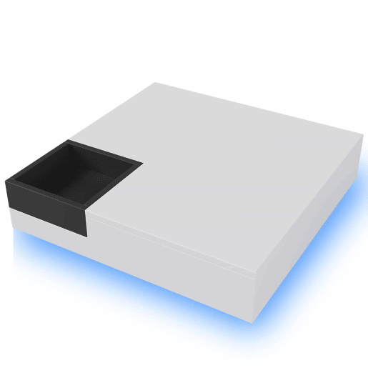 Mesa de centro quadrada com caixa de arrumação extraível - Luzes LED na parte inferior - Branco