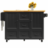 Ilha de cozinha 120x73(45)x93 cm - Carrinho de cozinha com rodas, suporte para toalhas e prateleira para especiarias, 5 gavetas, 2 portas - Preto