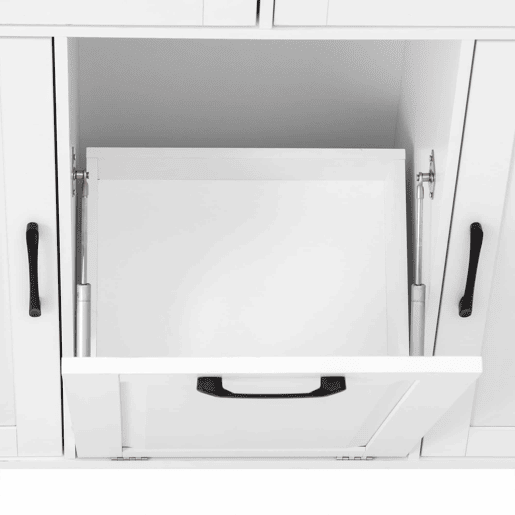 Ilha de cozinha móvel - mesa extensível, tomadas e compartimento para lixo - branco