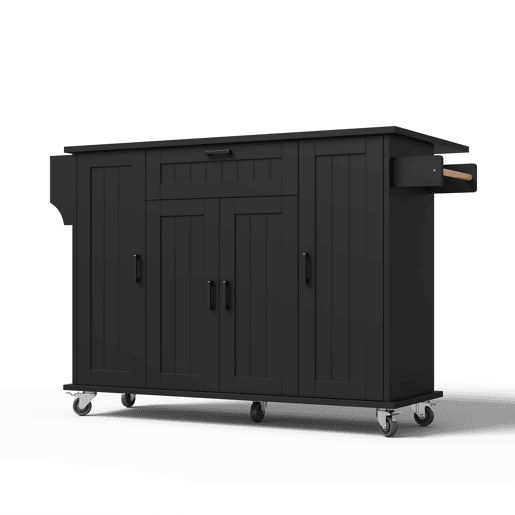 Ilha de cozinha 120x45(70)x95 - 4 portas, 1 gaveta, prateleiras para especiarias, toalheiros duplos - Preto Ilha de cozinha 120x45(70)x95 - 4 portas, 1 gaveta, prateleiras para especiarias, toalheiros duplos - Preto
