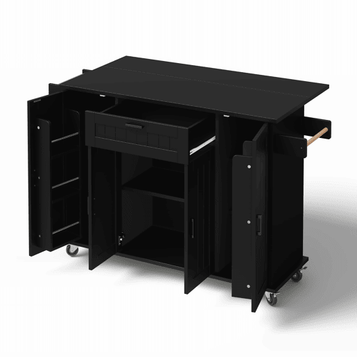 Ilha de cozinha 120x45(70)x95 - 4 portas, 1 gaveta, prateleiras para especiarias, toalheiros duplos - Preto Ilha de cozinha 120x45(70)x95 - 4 portas, 1 gaveta, prateleiras para especiarias, toalheiros duplos - Preto