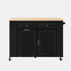 Ilha de cozinha móvel 120×40-70×92 cm - Mesa extensível, com compartimento para lixo e suporte para toalhas - Preto