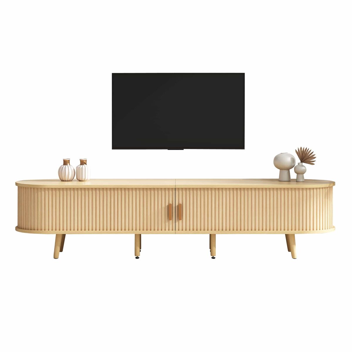 mueble tv 175x40x42 cm - con almacenamiento 2 cajones superficie redonda madera mdf - color madera