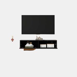 Móvel de TV alto brilho 181 cm - Com iluminação LED, frente em vidro, 2 gavetas rebatíveis - Preto
