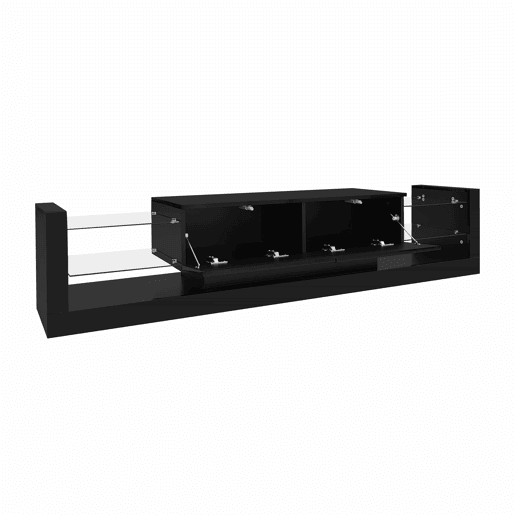 Móvel de TV alto brilho 181 cm - Com iluminação LED, frente em vidro, 2 gavetas rebatíveis - Preto Móvel de TV alto brilho 181 cm - Com iluminação LED, frente em vidro, 2 gavetas rebatíveis - Preto