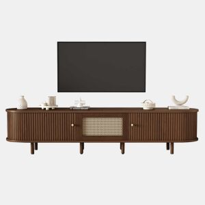 Móvel de TV ovalado 180 cm - Design em rattan, MDF, pés ajustáveis, capacidade para 30 kg - Nogueira escura