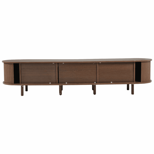Móvel de TV ovalado 180 cm - Design em rattan, MDF, pés ajustáveis, capacidade para 30 kg - Nogueira escura
