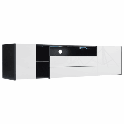 Móvel de TV 180x40x45 cm - TV Lowboard com LED, 2 gavetas e 2 armários - Branco e Preto