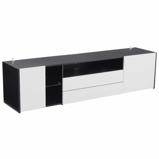 Móvel de TV 180x40x45 cm - TV Lowboard com LED, 2 gavetas e 2 armários - Branco e Preto