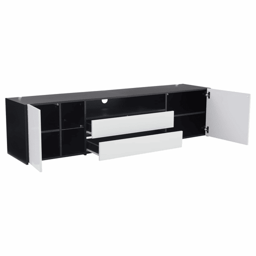 Móvel de TV 180x40x45 cm - TV Lowboard com LED, 2 gavetas e 2 armários - Branco e Preto