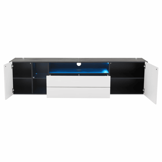 Móvel de TV 180x40x45 cm - TV Lowboard com LED, 2 gavetas e 2 armários - Branco e Preto