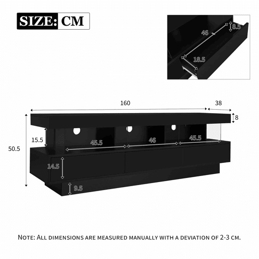 Armário TV com LED 160 cm - 3 compartimentos de vidro - Controlado por APP - Adequado para TV de 70u201D - Preto Armário TV com LED 160 cm - 3 compartimentos de vidro - Controlado por APP - Adequado para TV de 70u201D - Preto