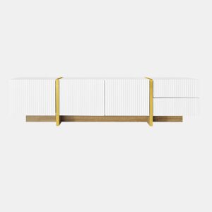 Móvel de TV 190 cm - 3 portas, 2 gavetas - Branco com dourado e madeira