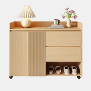 Sapateiro móvel 110x35x86 cm - Com rodas universais com travão, prateleiras ajustáveis, dobradiça amortecida - Natural
