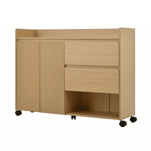 Sapateiro móvel 110x35x86 cm - Com rodas universais com travão, prateleiras ajustáveis, dobradiça amortecida - Natural