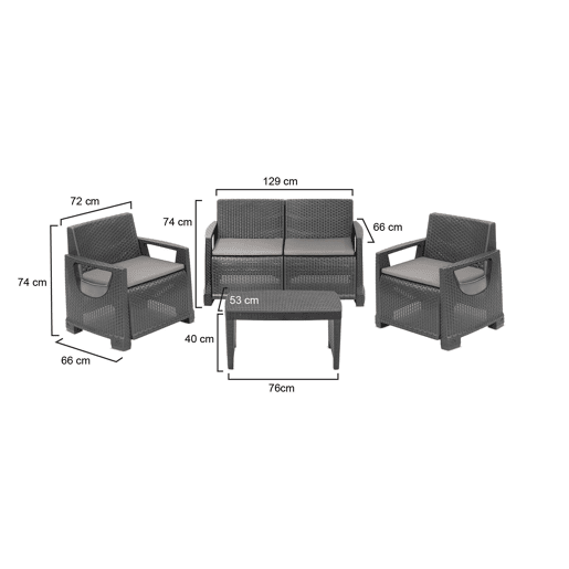 Conjunto de sala de estar externa para 4 pessoas em plástico