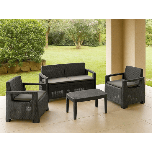 Conjunto de sala de estar externa para 4 pessoas em plástico Conjunto de sala de estar externa para 4 pessoas em plástico