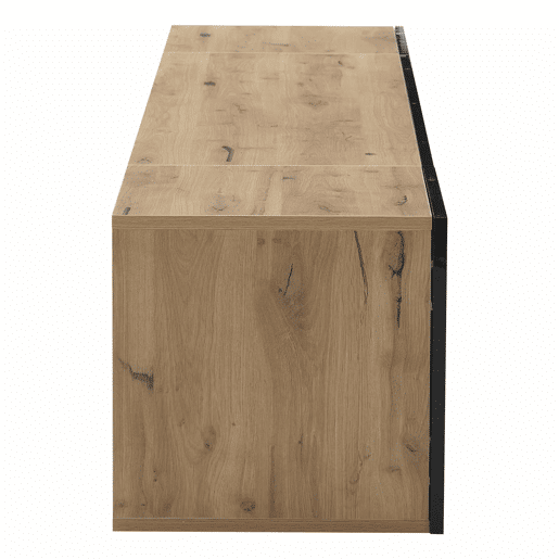 Móvel de TV 180x37x36 cm - Lowboard com 3 compartimentos, armário suspenso com LED, TV para 75u201D - Preto + Madeira Natural